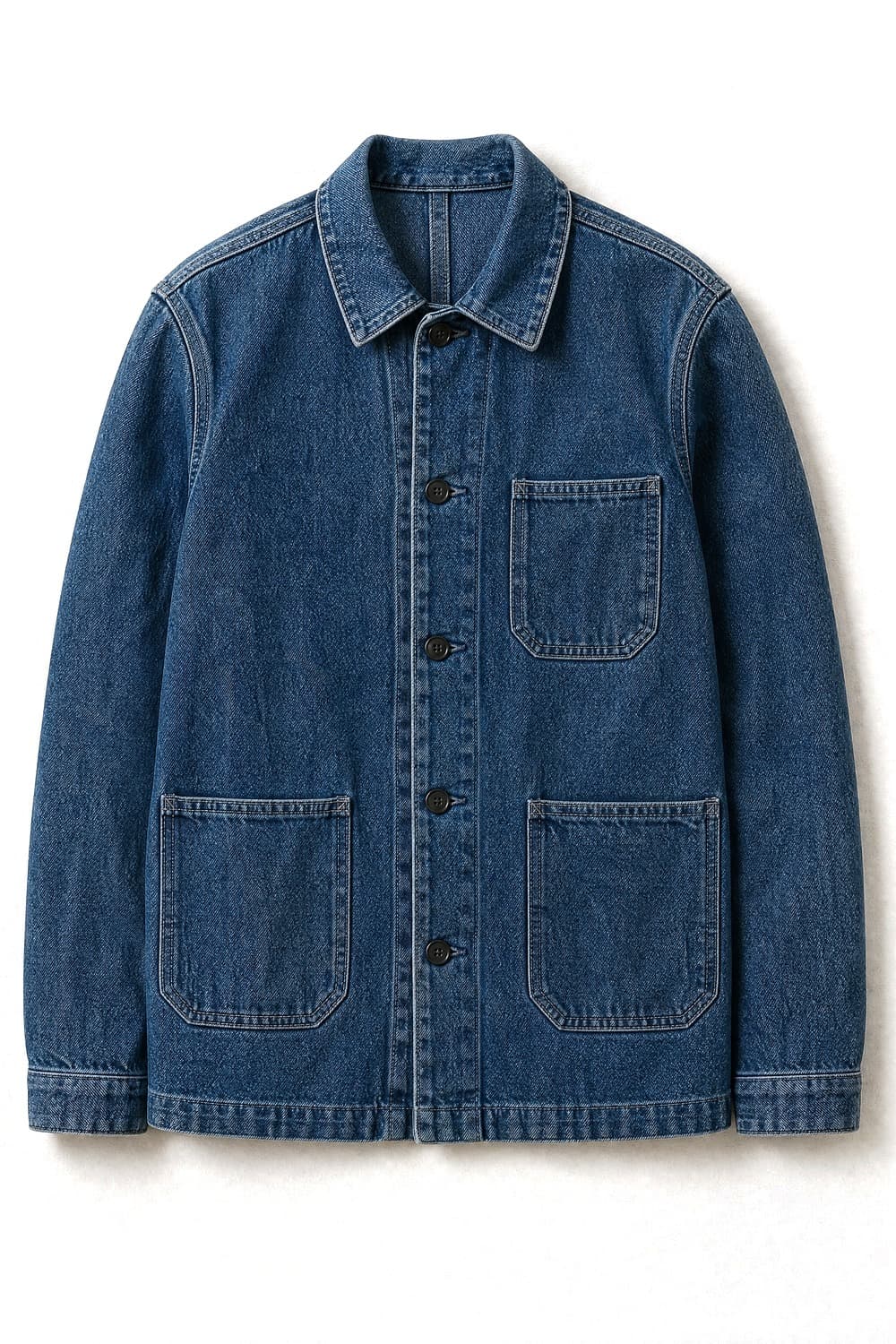 Four-pocket jacket, buttoned placket, Washed indigo twill