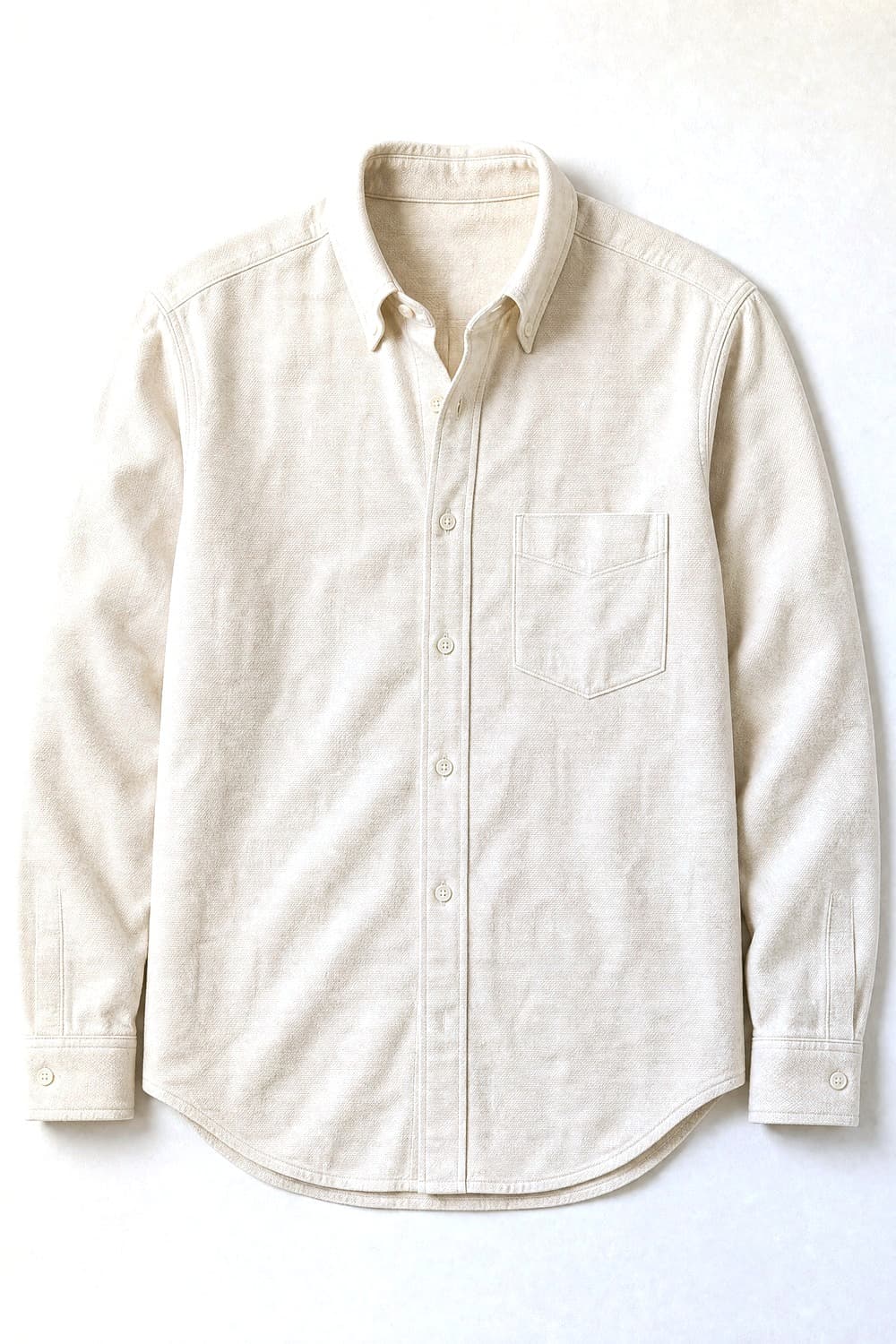 Button-down collar, curved hem, Oxford basketweave